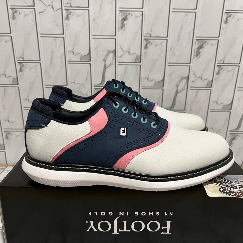 New FootJoy Traditions Waterproof Golf Shoes Cleats Blue White Pink Men 8.5 - 13